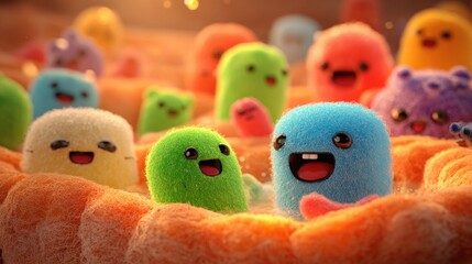 A 3D cartoon illustration depicting good and bad bacteria inside a stomach environment