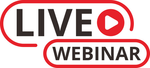 Fototapeta premium Live webinar logo featuring play button and text.