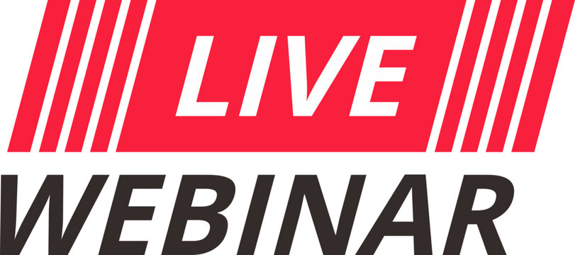 A red and white graphic design announcing a live webinar event.