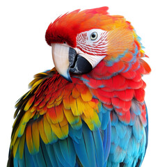 A colorful parrot with a red beak and blue and yellow feathers