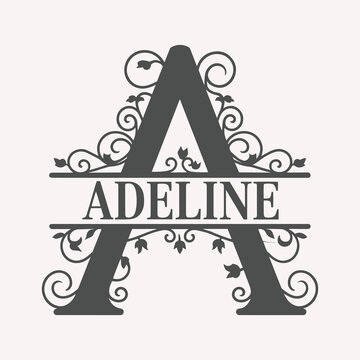 Elegant Floral Monogram 'A' with the Name 'Adeline' &ndash; Vintage Decorative Typography with Vines and Leaves