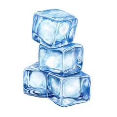 Obraz premium Watercolor Ice Cubes Stacked Isolated On Transparent White Background, Clipping Path