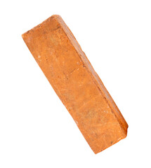 Single old red or orange brick isolated on white background. with clipping path