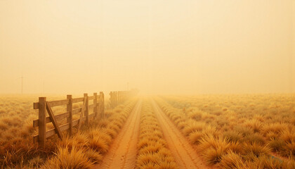 Obraz premium Massive dust storm engulfing rural road in late afternoon, nature's power