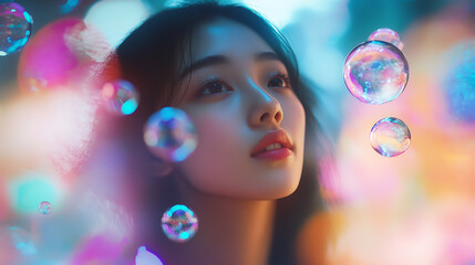 Naklejka premium Futuristic Glass and Water Molecular Designs: A Conceptual Exploration of Advanced Skincare and Cosmetic Innovation, Blending Organic Patterns, Bioluminescence, and Minimalist 3D Aesthetics
