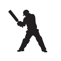 Black Silhouette Vector of Person Playing Cricket with Bat in Action Sports Scene on White Background Full HD
