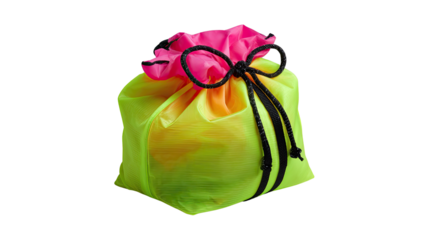A vibrant and playful gift: A tightly knotted neon drawstring bag. The perfect way to celebrate any special occasion!