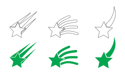 Abstract silhouette of shooting star. Shooting stars icon vector set. Meteorite and comet symbols. Flying comet with tail, falling meteor, abstract galaxy element. Cosmic shine. star icon