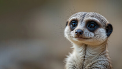 Adorable Meerkat Standing Alert and Looking Up in Natural Wildlife Setting