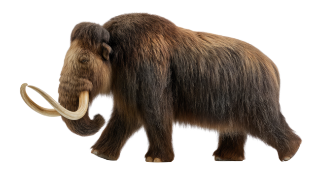Mammoth's stride across time: A majestic woolly mammoth strides gracefully, its massive form a testament to the ancient world, evoking a sense of wonder and fascination with prehistory.