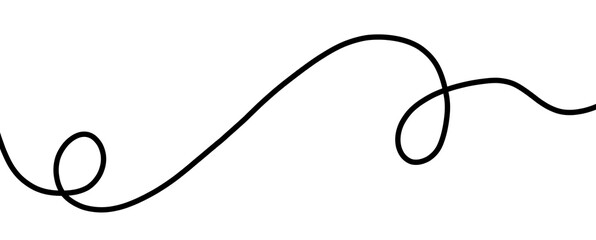 Wavy Abstract long squiggle line. Minimal Black Boodle Thread or Yarn PNG on Transparent Background.