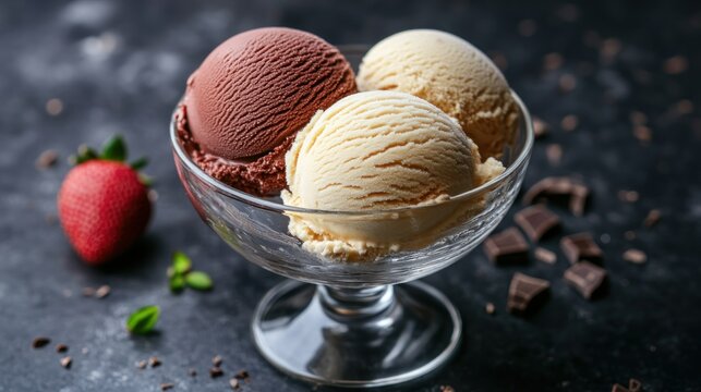 Ice cream scoops in a glass bowl
