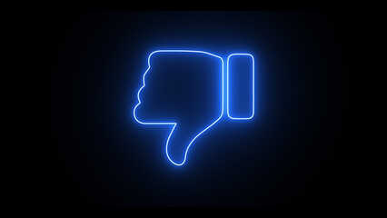 Blue neon dislike icon animation. Glowing Thumbs Down motion. Outline dislike. hand gesture dislike.