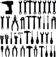 silhouette illustrations of various hand tools