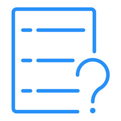 Obraz premium Blue outline of document with three lines and a question mark on the right side of the document