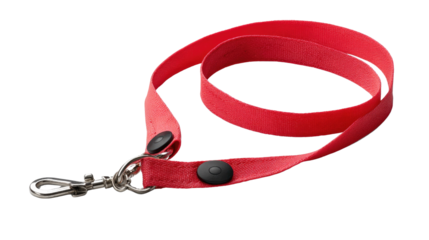 Crimson Lanyard: A vibrant crimson lanyard, elegantly designed, lies in pristine condition, capturing attention with its sleek simplicity.