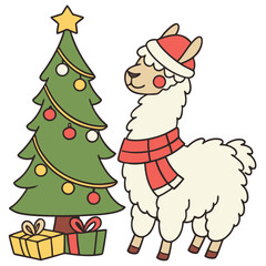 An adorable Llama with a Funny vibe, snuggled in a sock, and a Festive Cheer Christmas theme – SVG style