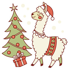 An adorable Llama with a Funny vibe, snuggled in a sock, and a Festive Cheer Christmas theme – SVG style