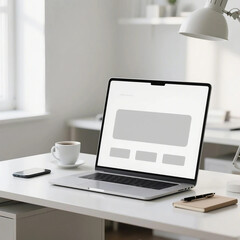 Fototapeta premium Laptop and Coffee on a Desk (Minimalist Workspace)