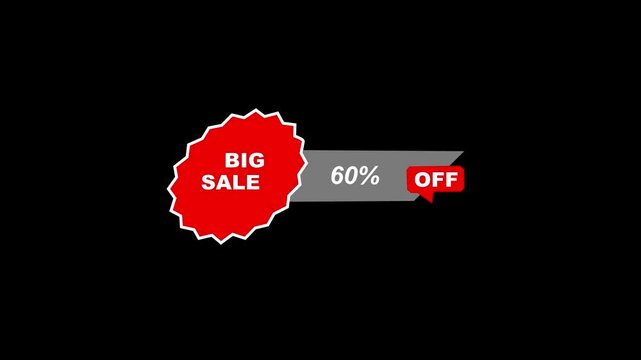 60% Animation of Discount Label Isolated On black Color Background. big deal, hot deal, mega sale, black friday event HD Video.4K footage video discount template big sale. Digital technology big sale.