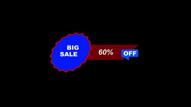 60% Animation of Discount Label Isolated On black Color Background. big deal, hot deal, mega sale, black friday event HD Video.4K footage video discount template big sale. Digital technology big sale.