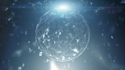 Digital technology sphere on glowing cyberspace network with binary numbers loop animation. - Powered by Adobe