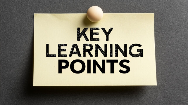 Key learning points reminder message on note paper pinned for business education and employee training focus
