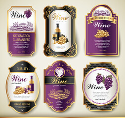 Purple with black wine labels vintage vector