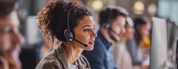 The attentive call center agent engaged in customer service communication.