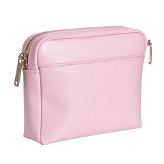 Elegant pink zippered cosmetic pouch isolated on white stylish accessory view