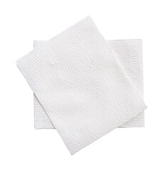 Top view of two pieces of folded white tissue paper or napkin paper in stack isolated on white background with clipping path