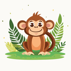 Obraz premium Monkey Flat Vector Illustration Featuring Serene Nature Elements.