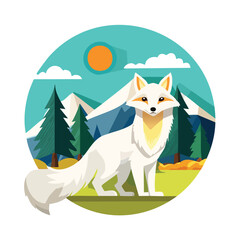 Arctic Fox Flat Vector Illustration Featuring Serene Nature Elements.