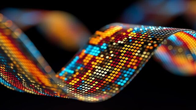 Close-Up of Pixelated Waveforms on a Curved OLED Display with Vibrant Color Patterns