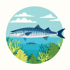 Fototapeta premium Barracuda Flat Vector Illustration Featuring Serene Nature Elements.