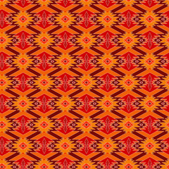 Seamless bright African tribal pattern, red, orange ornament.