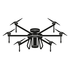 Agricultural drone logo in isometric view with black silhouette vector illustration, for smart farming technology, aerial crop spraying, precision agriculture,  professional unmanned aerial vehicle.