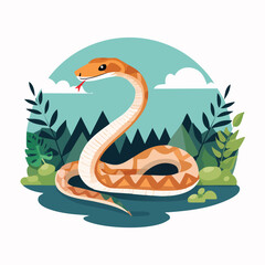 King Snake Flat Vector Illustration Featuring Serene Nature Elements.