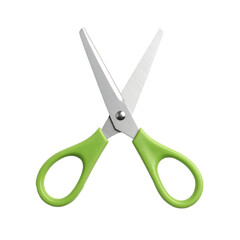 Creative flat lay of green scissors on white background for crafting inspiration