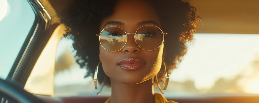 Confident woman taking charge behind the wheel of a car, radiating empowerment and control over her journey, Generative AI