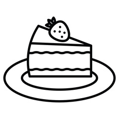 Cheesecake icon Black and white outline flat sign vector