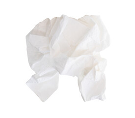 Side view of screwed or crumpled white tissue paper ball isolated on white background with clipping path
