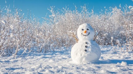 Obraz premium Frosty figure in a winter wonderland scene.