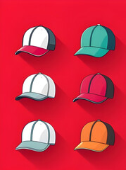 Colorful cap, Cap icon, Baseball cap, Fashion cap, Multicolor hat, Rainbow cap, Sports cap, Summer cap, Trendy cap, Bright cap, Casual cap, Cap vector, Colorful headwear, Flat cap icon, Cool cap desig