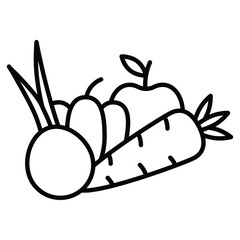 Fruits and vegetables icon Black and white outline flat sign vector