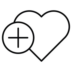 Obraz premium Heart plus icon Black and white outline flat sign vector