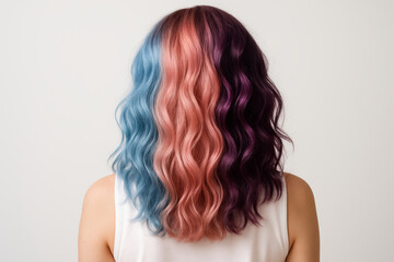 Fototapeta premium Woman with Purple, Pink, and Blue Triple-Tone Wavy Hair