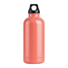 Coral water bottle front view on white background simple product photography