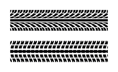 Black tyre tracks on white background