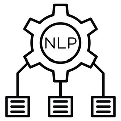 NLP icon Black and white outline flat sign vector